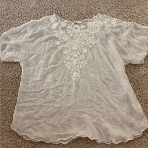 Johnny Was Cream Embroidered Blouse